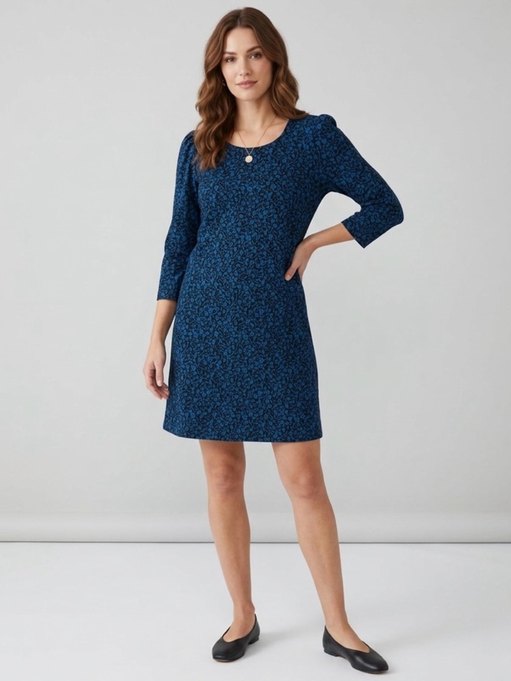 Ophelia Roe Textured Navy Blue Mini Dress with 3/4 Sleeves